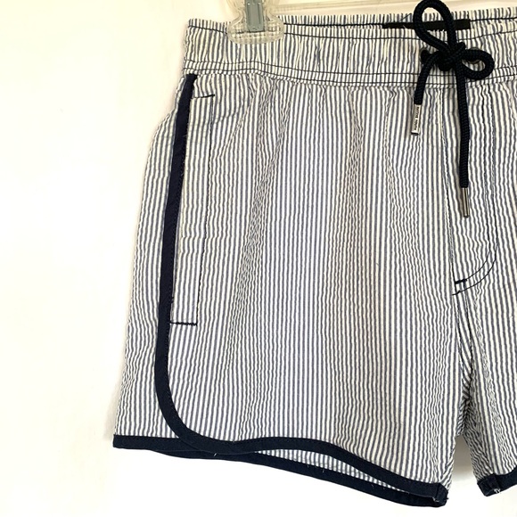 NATIVE YOUTH SANTIAGO NAVY BLUE STRIPED SEERSUCKER DRAWSTRING SWIM SHORTS Sz32 - Picture 6 of 13